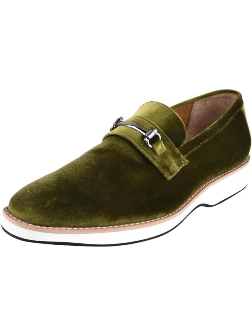 LIBERTYZENO Men's Olive Canvas Textile Velvet Loafer Tuxedo Slip On Shoes